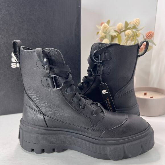 Sorel Caribou X Leather Boot Lace Waterproof Black NL5015-010 Women 8 NWOB FLAW - Picture 7 of 13